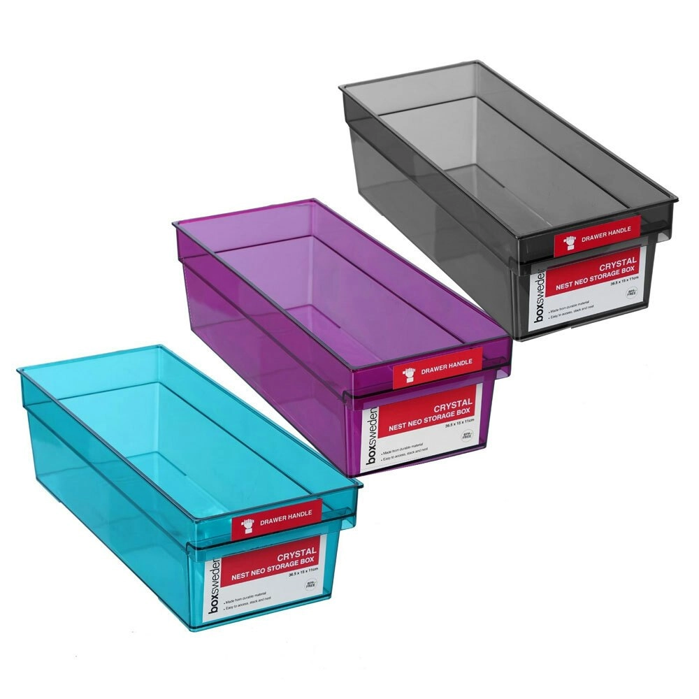 3x Boxsweden Crystal Nest Neo Storage Box 36.5x15cm Organiser Container Assort.