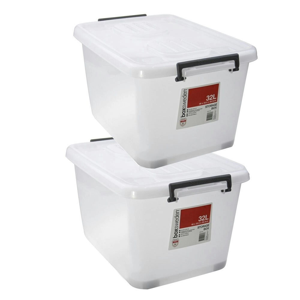 2x Boxsweden Heavy Duty 32L Storage 48cm w/ Lock Lid Container Organiser Case