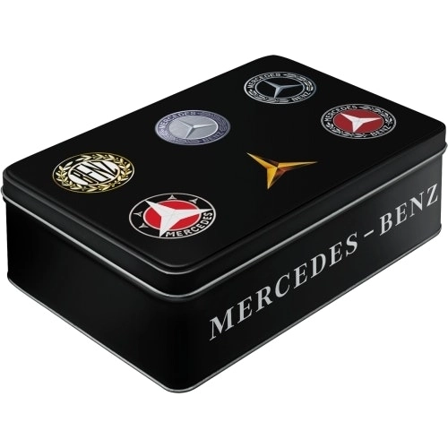 Nostalgic Art 23cm/2.5L Flat Tin Storage Mercedes Benz Logo Evolution Container