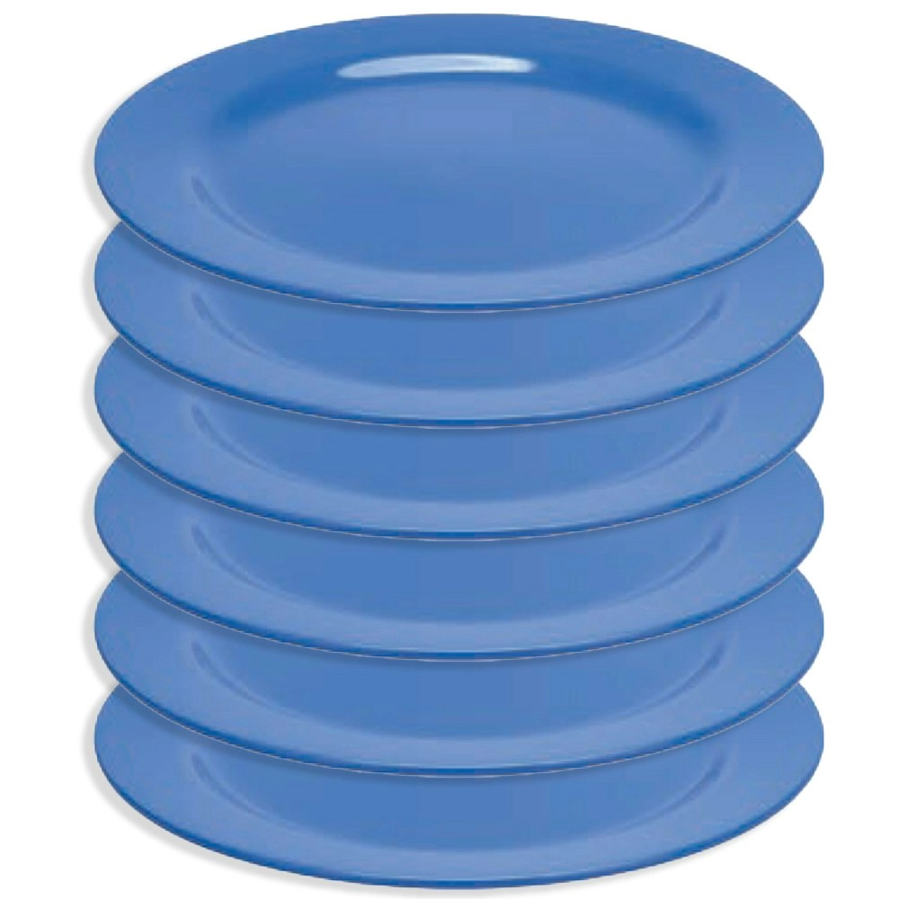 6x Oztrail Melamine Round Dinner Plate Dish Outdoor Picnic Camping Tableware BLU