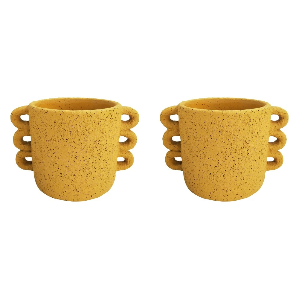 2x Urban Dayze 16.5cm Concrete Planter Flower/Plant Pot Home  Decor Med Mustard