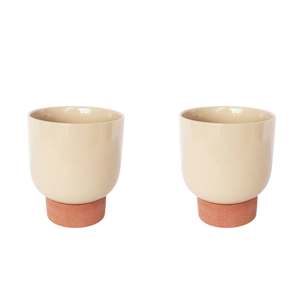 2x Urban Prim Tall 19cm Ceramic Planter w/ Saucer Plant Pot Medium White/Terra