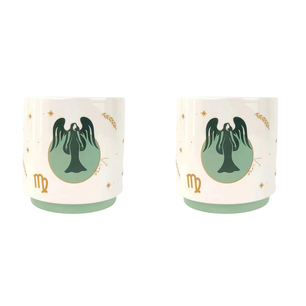 2x Urban Virgo Zodiac 13cm Ceramic Planter Flower Pot Home Decor Small Green