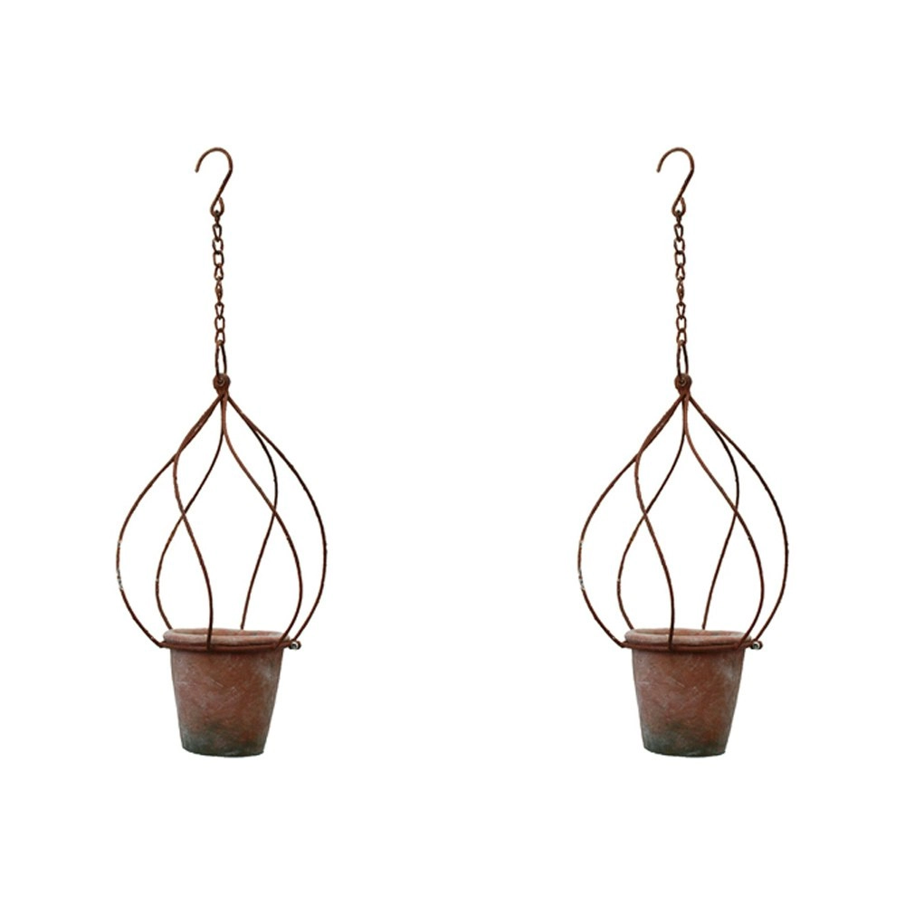 2x Metal/Terracotta 53cm Planter Hanger Climber Hanging Plant Display Pot Medium