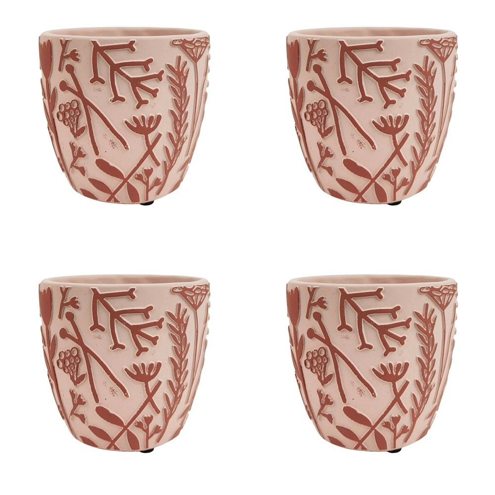 4x Urban Alex Floral 11cm Ceramic Planter Flower/Plant Pot Decor Small Pink/Red