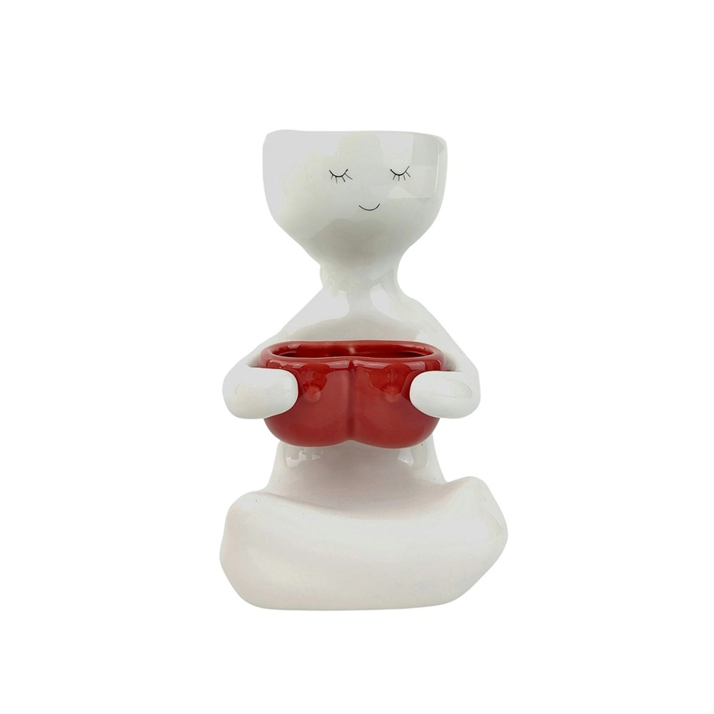 Urban 20cm Kinky Lady Person Holding Pot Ceramic Planter Garden Decor Red/White