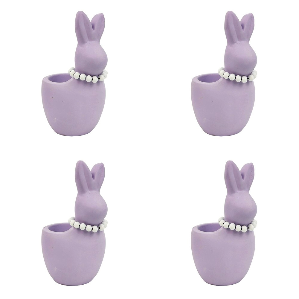 4x Urban Cute Bunny w/ Pearls 16cm Concrete Planter Flower/Plant Pot Med Lilac