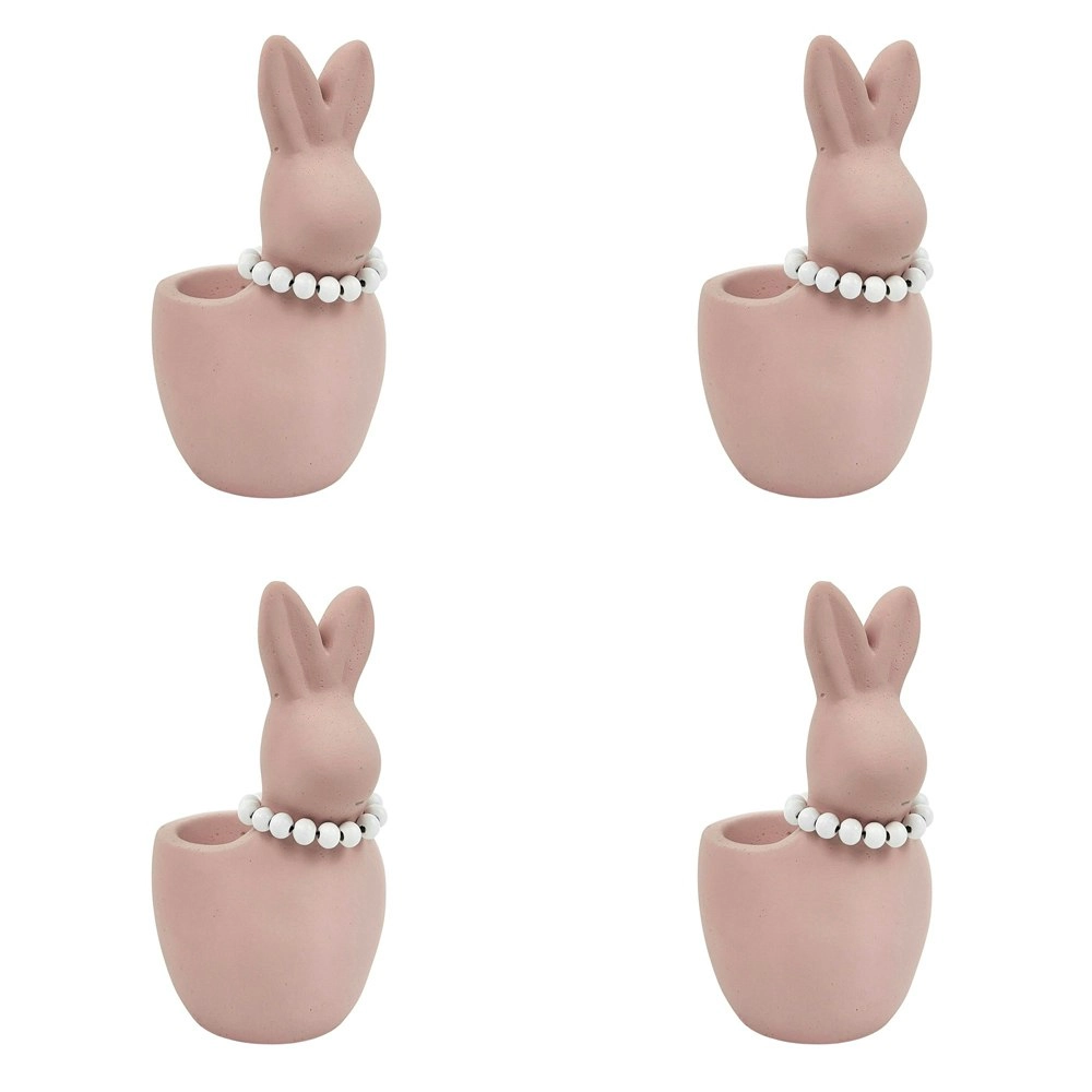 4x Urban Cute Bunny w/ Pearls 16cm Concrete Planter Flower/Plant Pot Medium Pink