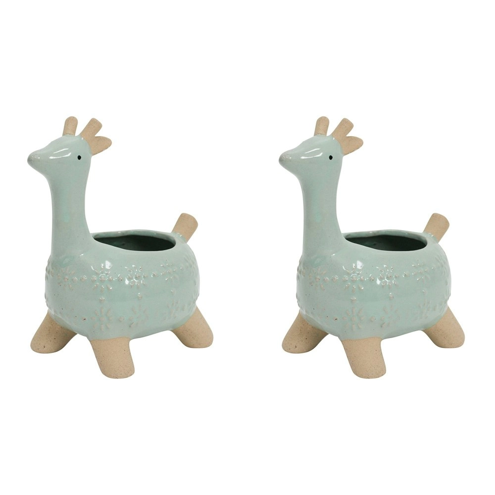 2x Jaz Giraffe Ceramic 16cm Planter Home/Garden Decorative Plant Pot Aqua/Beige