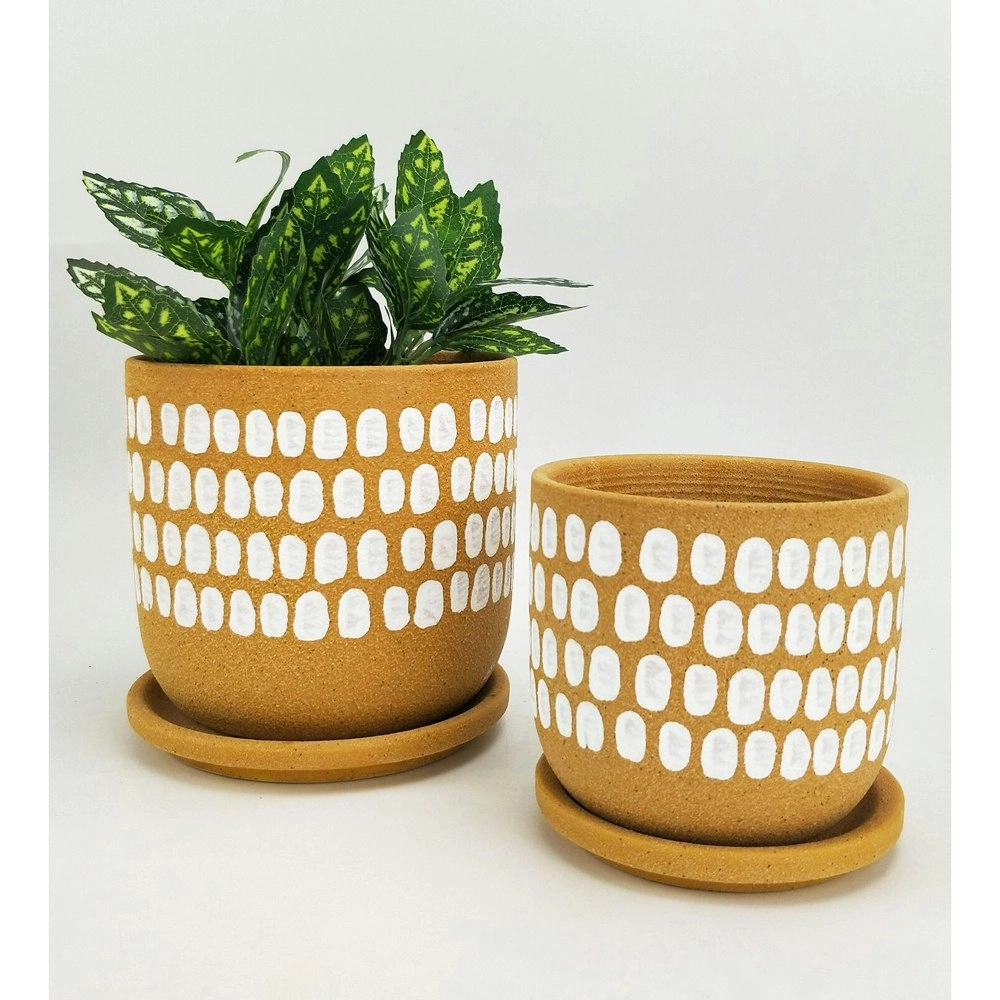 2x Urban Tessa 11.5cm Ceramic Dot Planter w/Saucer Flower/Plant Pot Small Orange