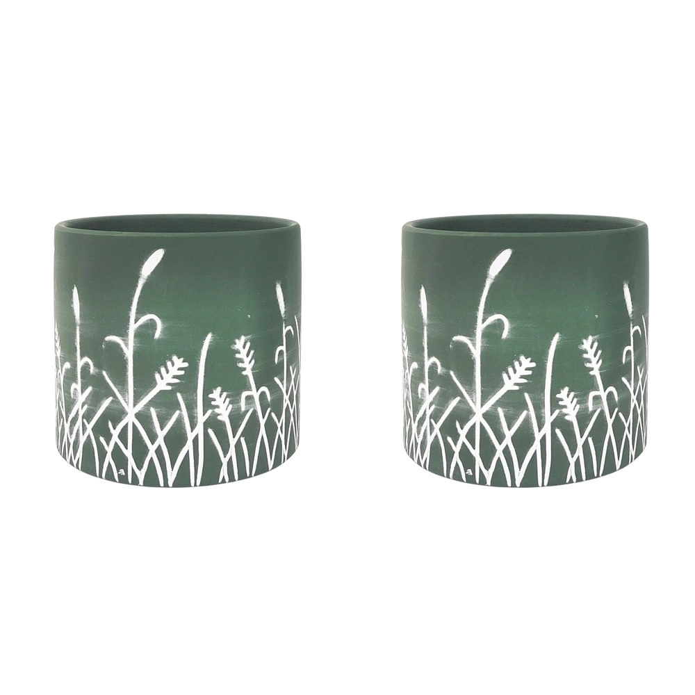 2x Urban Riya 12.5cm Ceramic Flower/Plant Pot Planter Garden Decor Medium Green