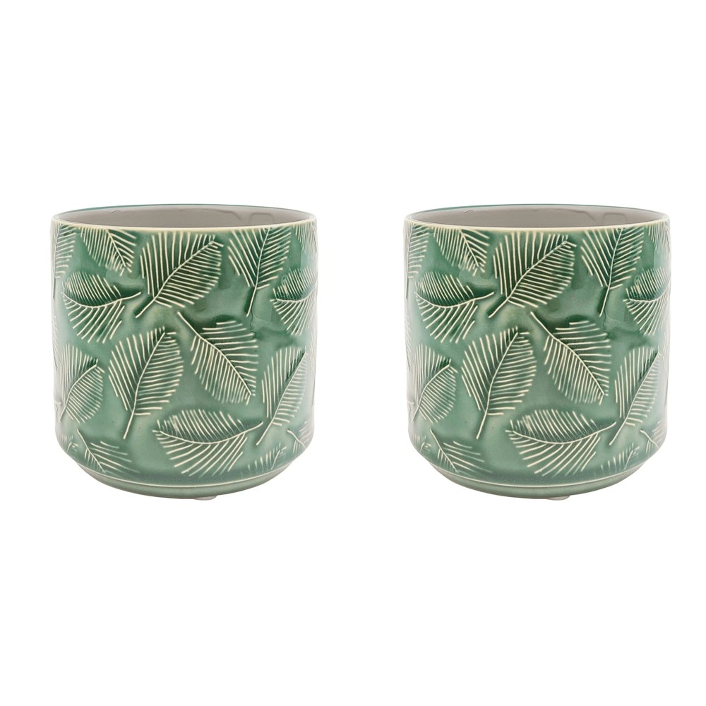 2x Urban Cairo Leaf Mini 10.5cm Ceramic Planter Outdoor Garden Plant Pot Emerald