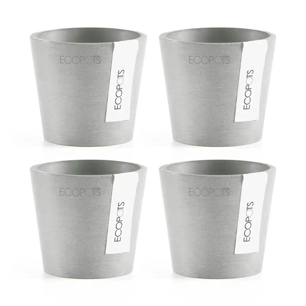 4x Ecopots Amstersdam Mini 10.5cm Indoor/Outdoor Garden Plant Pot White Grey