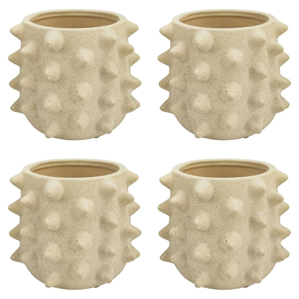 4x Urban Isaac Spike 12cm Ceramic Planter Flower/Plant Pot Small Desk Decor WHT