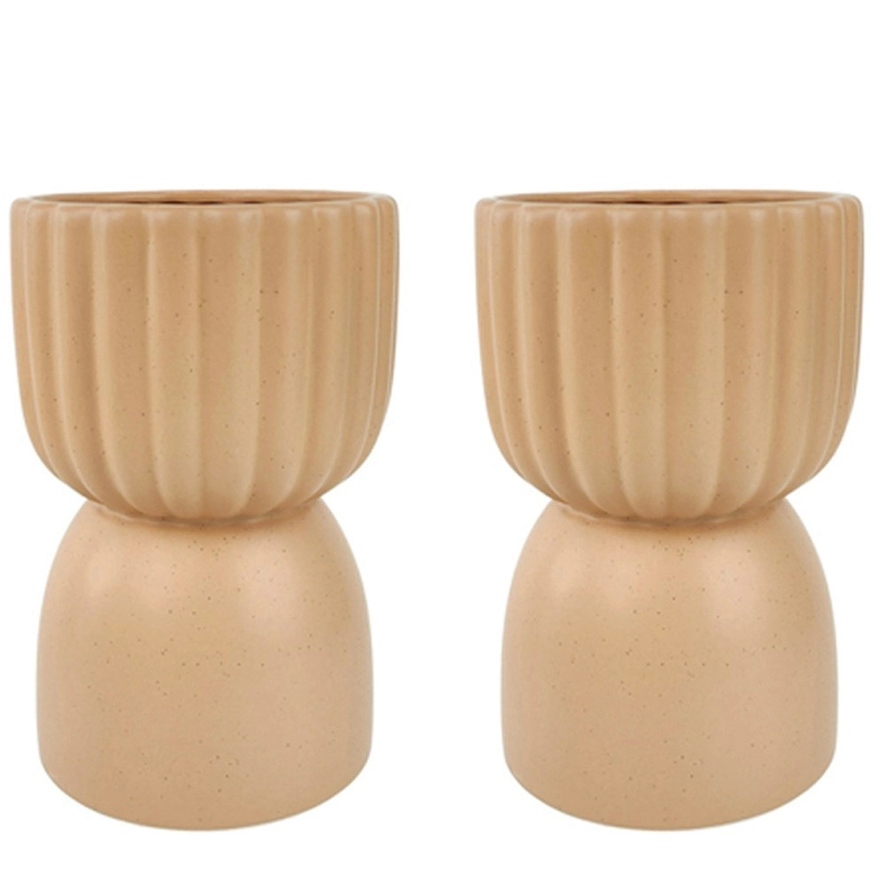 2x Urban Leilani Tall 21cm Ceramic Planter Flower/Plant Pot Decor Large Beige