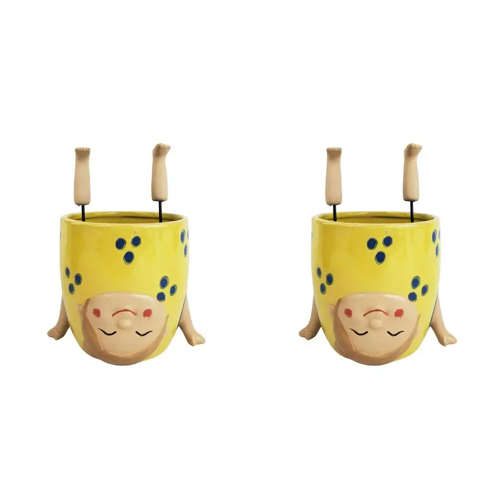 2x Urban Girl Doing Handstand 12cm Ceramic Planter Flower/Plant Pot Decor Yellow