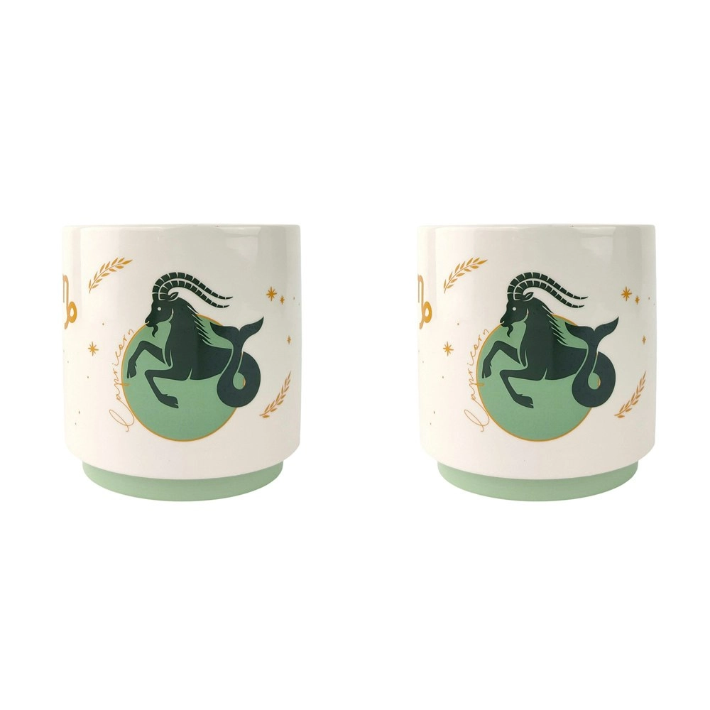 2x Urban Capricorn Zodiac 13cm Ceramic Planter Flower/Plant Pot Decor Sml Green