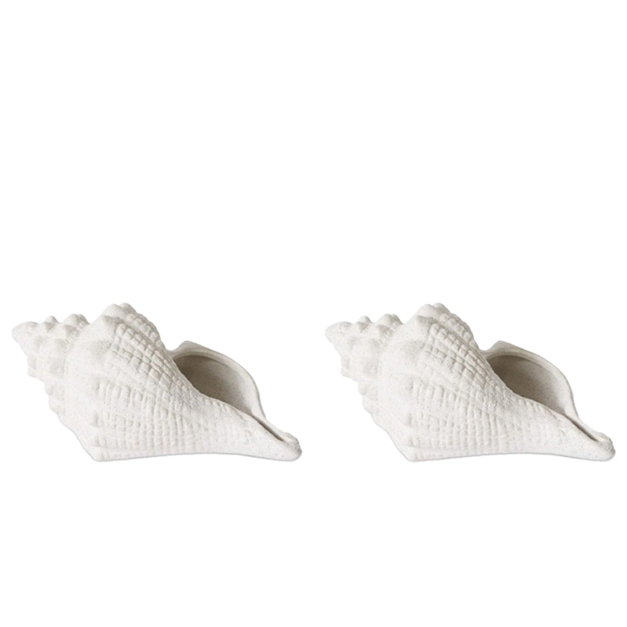 2x E Style Conch 25cm Ceramic Shell Home Decorative Ornament/Figurine White