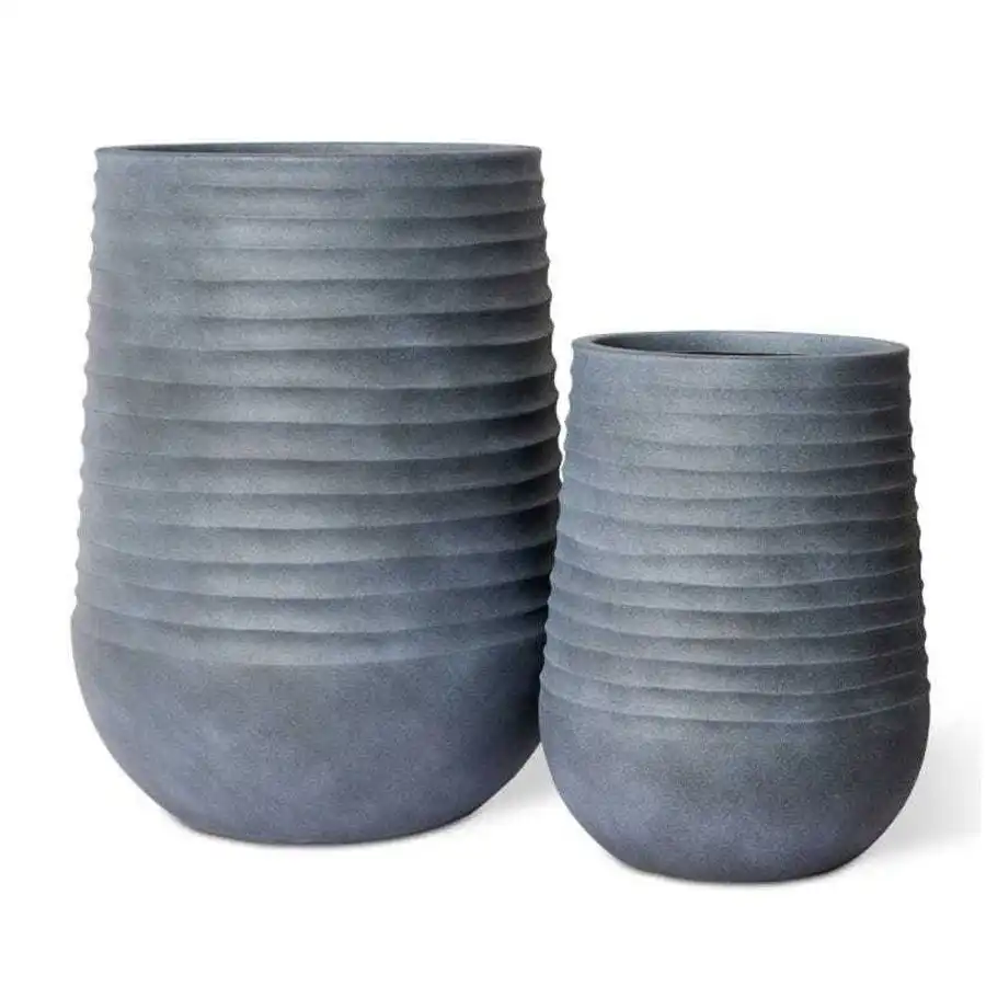 2pc E Style Knox 51/70cm Tall Stonelite Planter Plant Pot Set Dark Grey