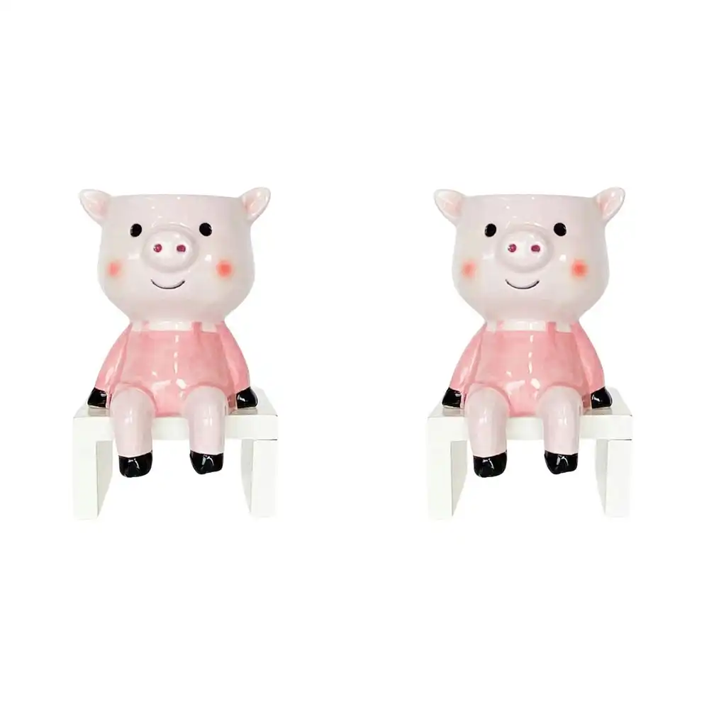 2x Urban Products Sitting Pig Themed Planter Home Garden Decor Light Pink 14cm