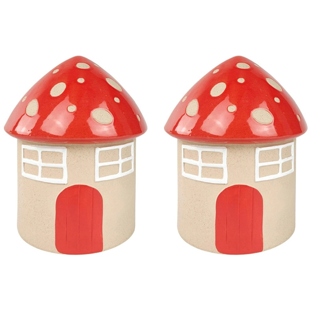 2x Urban 16cm Toadstool House Ceramic Planter Garden Decor Plant/Flower Pot Red