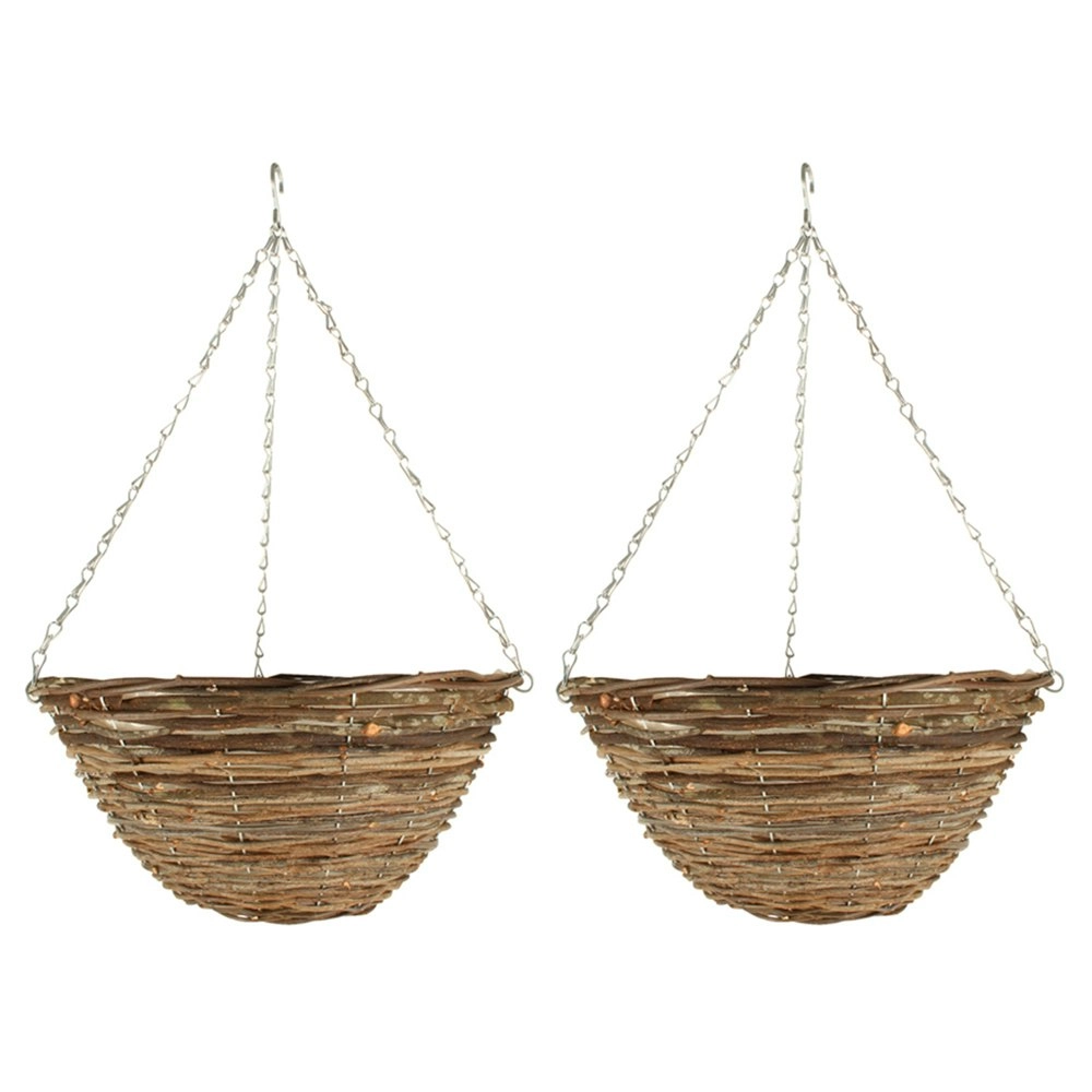 2x Yard Master 40x40cm Hanging Basket Planter Flower/Plant Pot Round Dark Brown