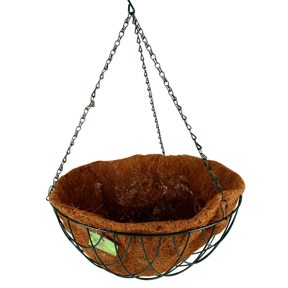 Yard Master 40cm Hanging Basket w/ Liner & Chain Home Decorative Plant Pot Brown