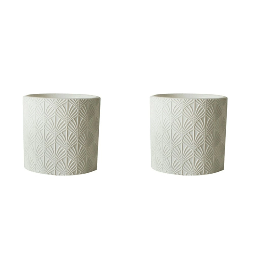 2x Maine & Crawford Ximena Arch 14x13cm Engraved Ceramic Plant Pot Decor White