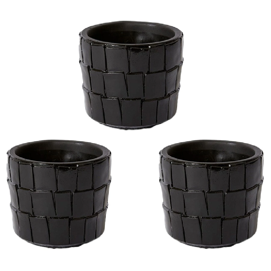 3x E Style Peyton 11cm Cement Plant Pot Flower Planter Holder Home Decor BLK