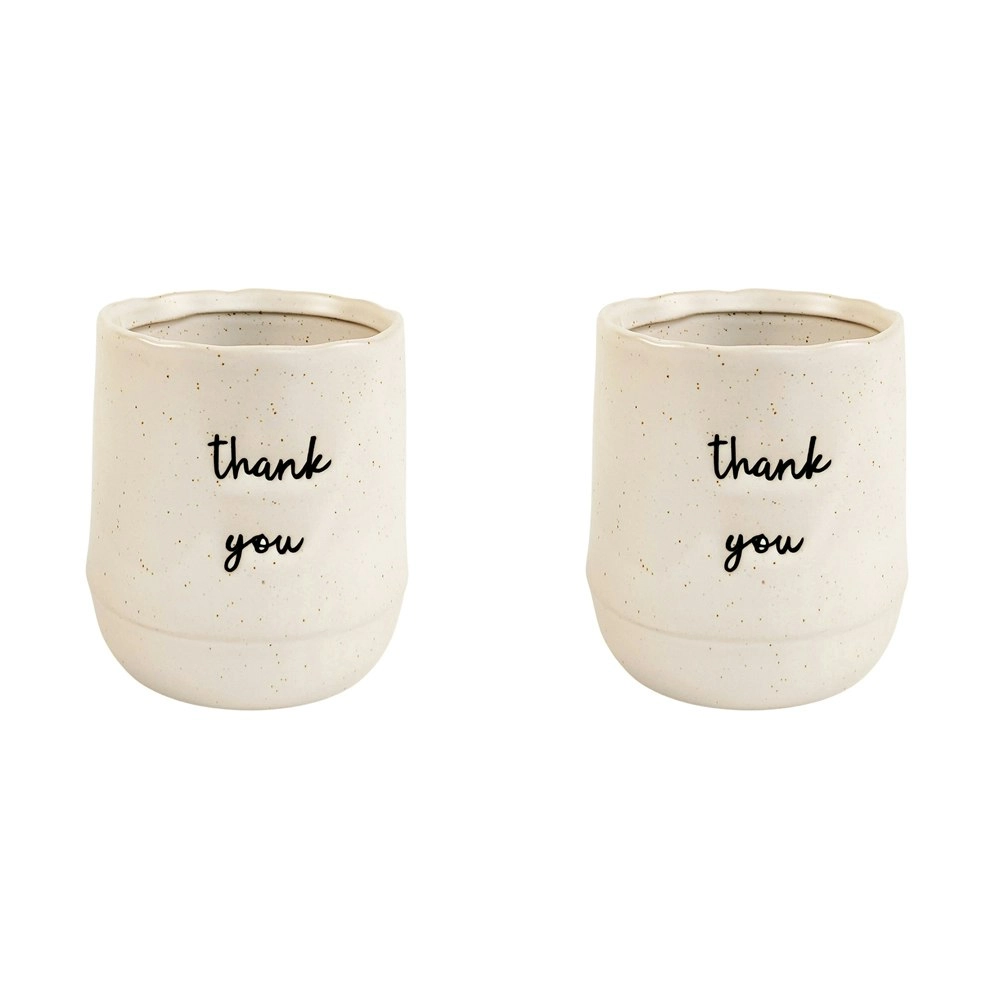 2x Urban 9cm Ceramic Thank You Planter Plant/Flower Pot Home/Garden Decor White