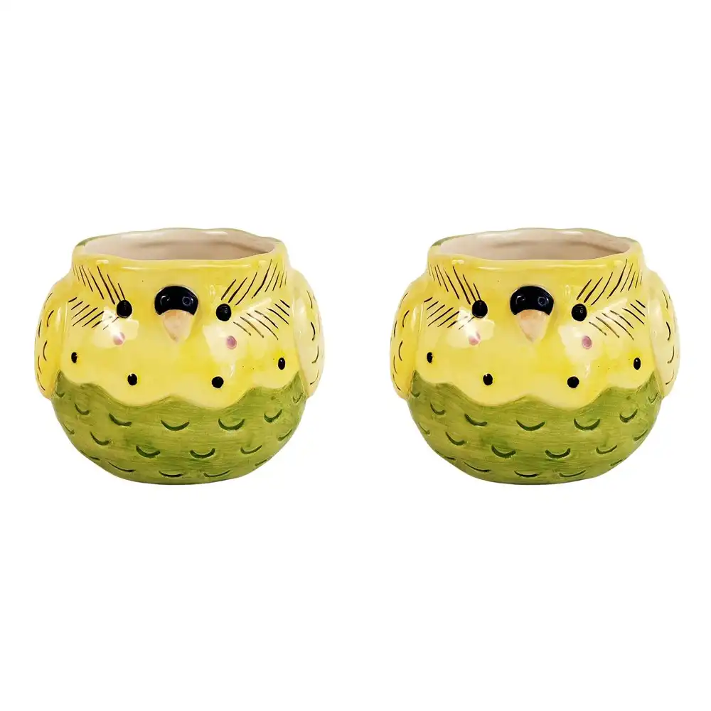 2x Urban 12cm Ceramic Budgie Bird Planter Plant/Flower Pot Garden Decor Yellow