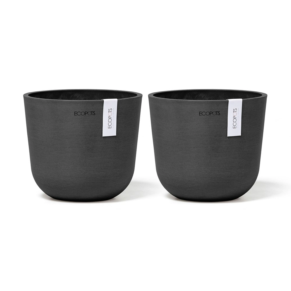 2x Ecopots Oslo Mini 16cm Home Indoor/Outdoor Decor Garden Plant Pot Dark Grey