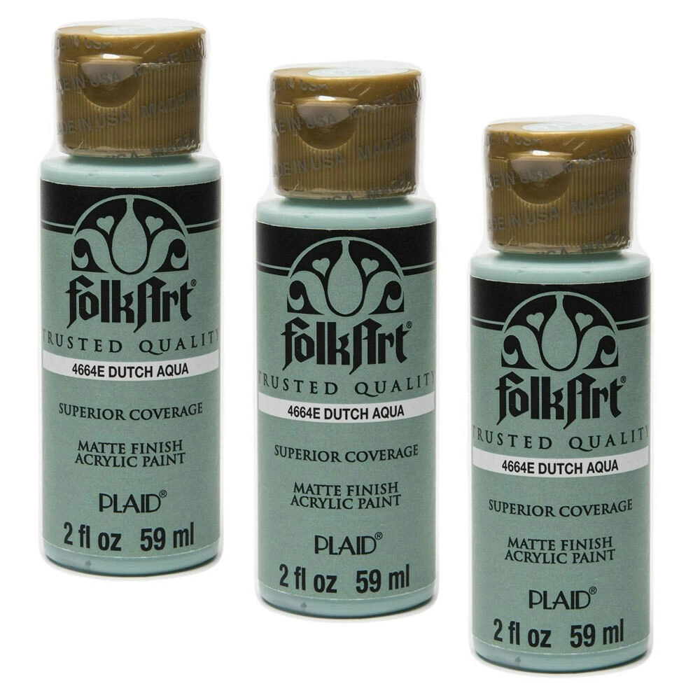 3x Plaid FolkArt Premium 59ml Water-Based Dutch Aqua Acrylic Paint Matt Finish