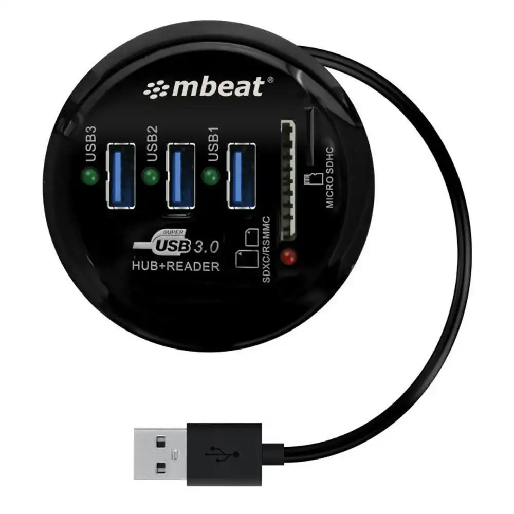 mBeat 2-in-1 Portable USB 3.0 Hub and SD MicroSD Card Reader for Laptop Macbook