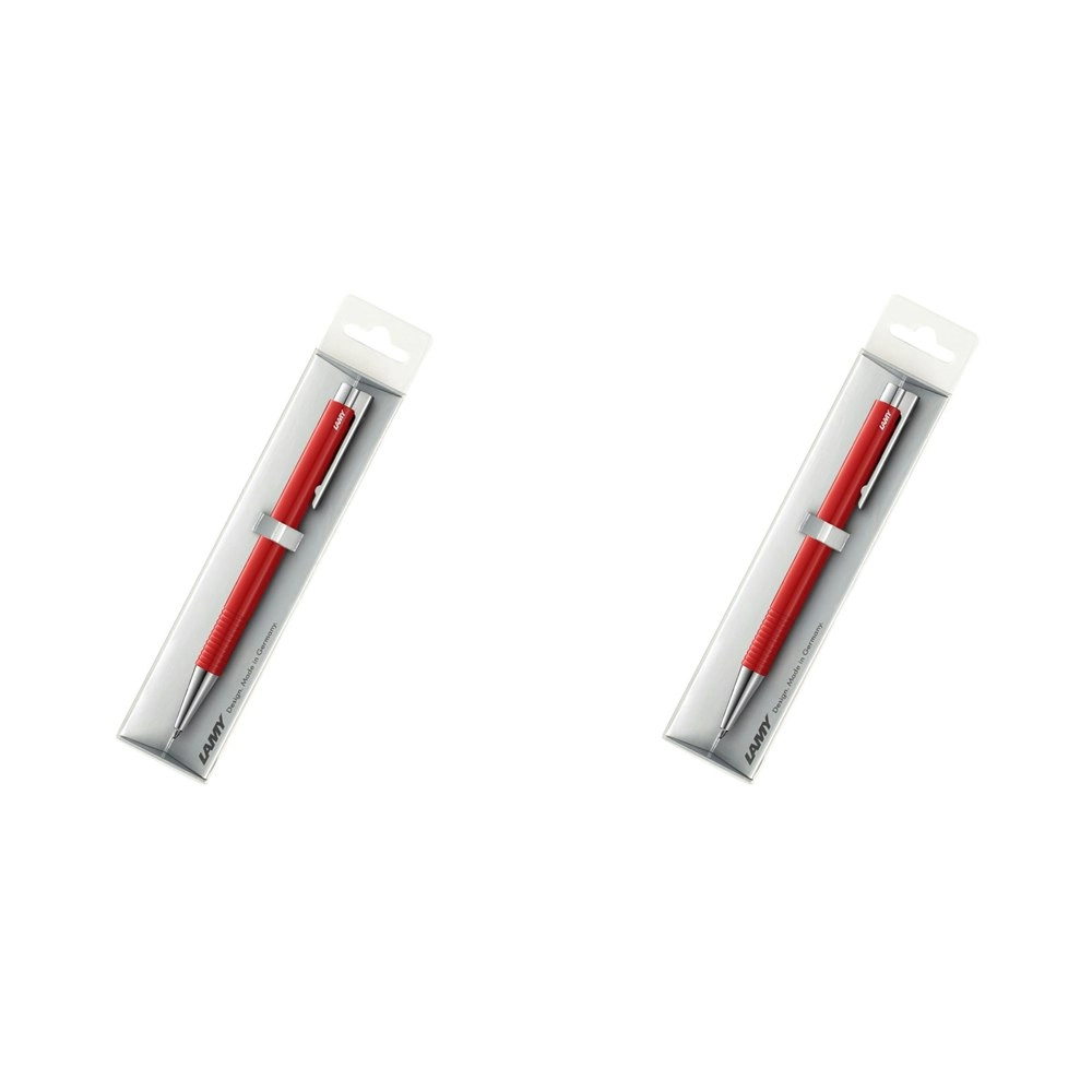 2x Lamy Logo M+ Hangsell Plastic Clip/Push-Button Steel Polished Ball Pen Red