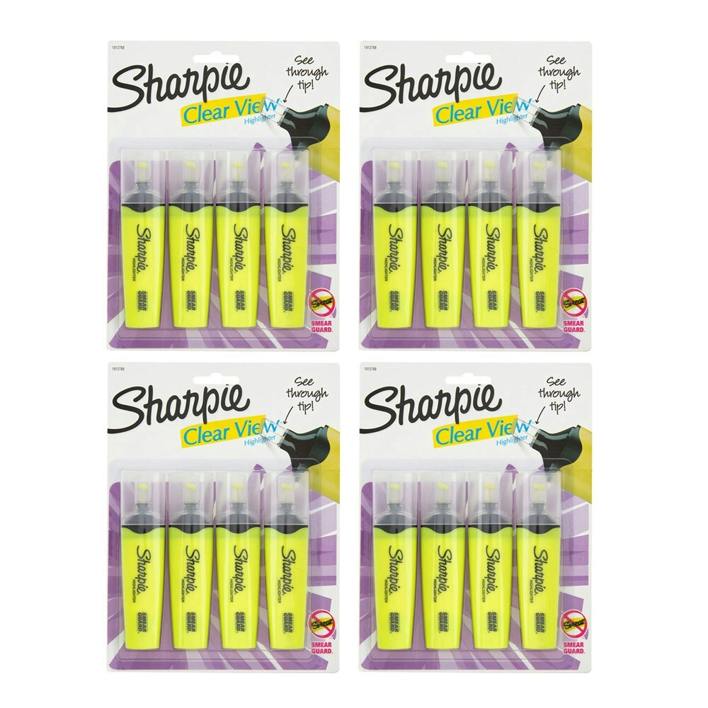 16PK Sharpie Clear View Highlighter Office/School Pen Marker Writing Yellow