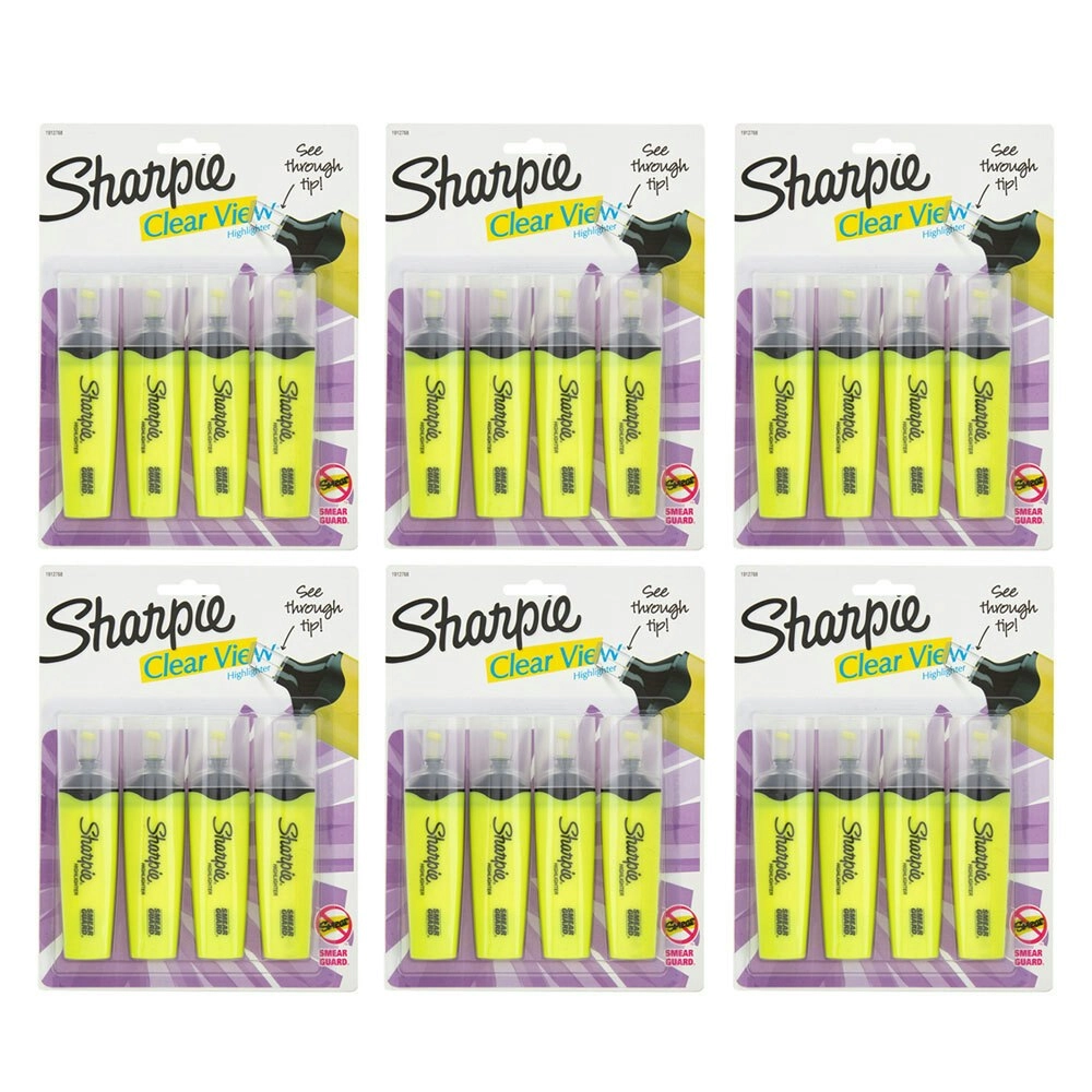 24PK Sharpie Clear View Highlighter Office/School Pen Marker Writing Yellow