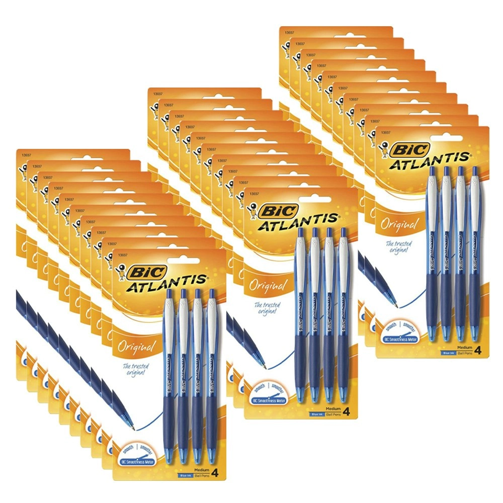 120pc Bic Atlantis Original Medium Glide Exact Retractable Ballpoint Pens Blue