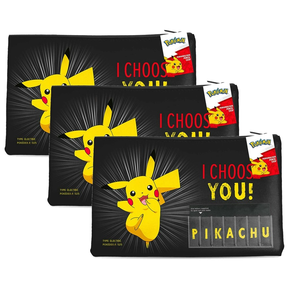 3x Pokemon I Choose You Pickachu Personalized Named Pencil/Stationary Case