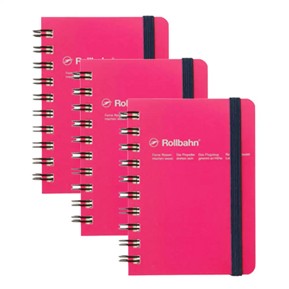 3x Delfonics Rollbahn Med Spiral Bound Grid Notebook 70gsm Paper 120 Pages Rose