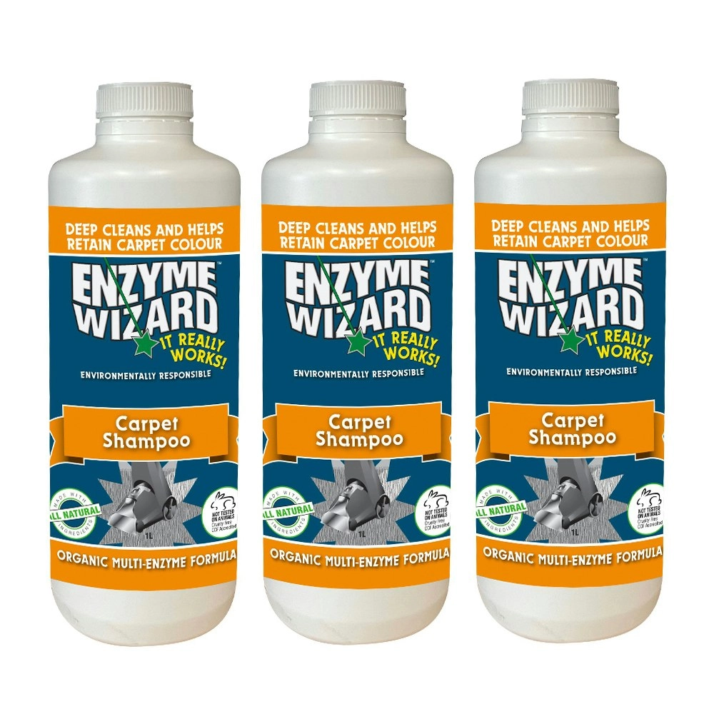 3x Enzyme Wizard Carpet/Rug Synthetics Fabric Shampoo Surface Stain Cleaner 1L