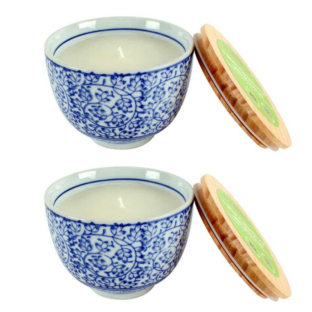 2x Dragonfly 11cm Ceramic Pot Wax Candle w/ Lid Sandalwood Citronella Fragrance