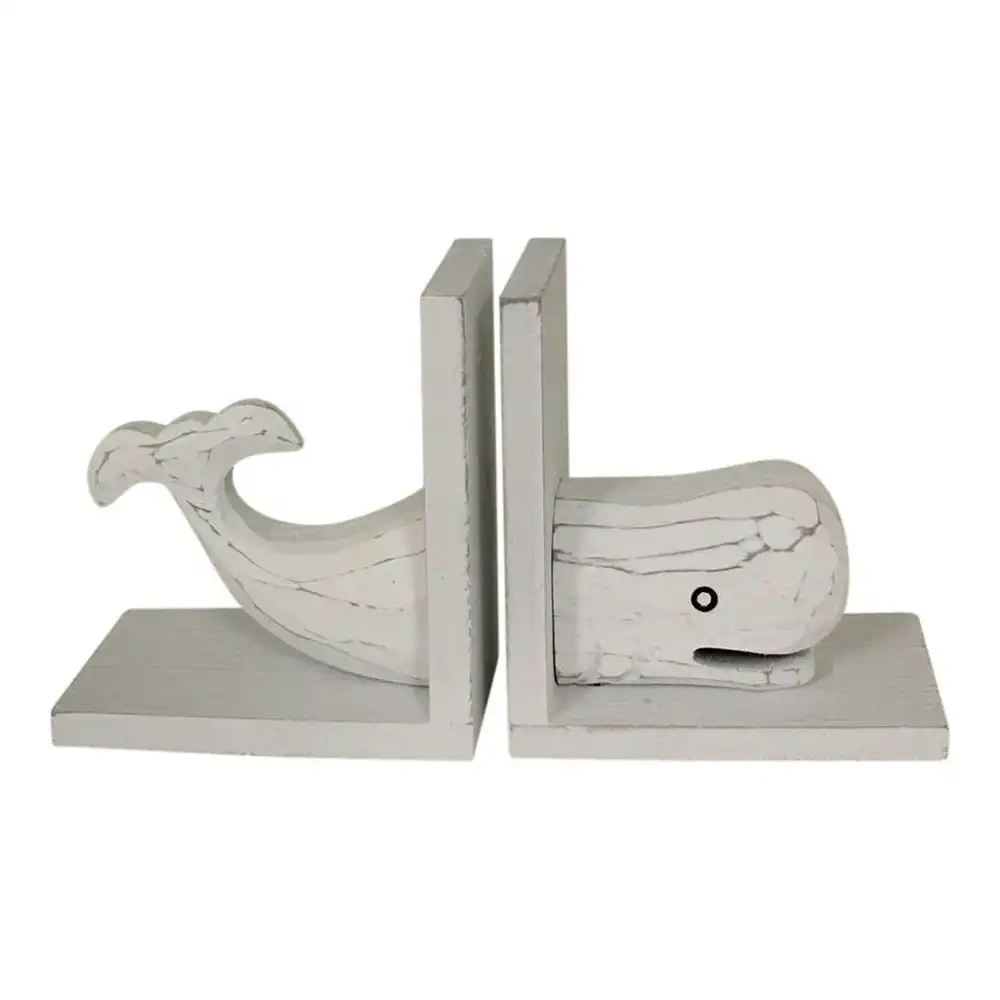 2pc Whale 30.5x16.5cm Bookend MDF Book Holder Home Organiser Decor Whitewash