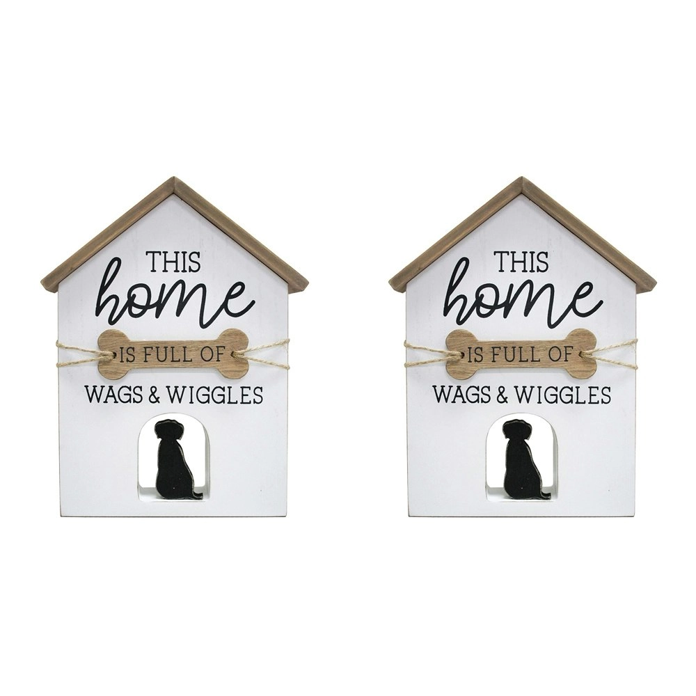 2x LVD 20cm MDF Sign Wags & Wiggles Home/Room Decor Tabletop Shelf Display