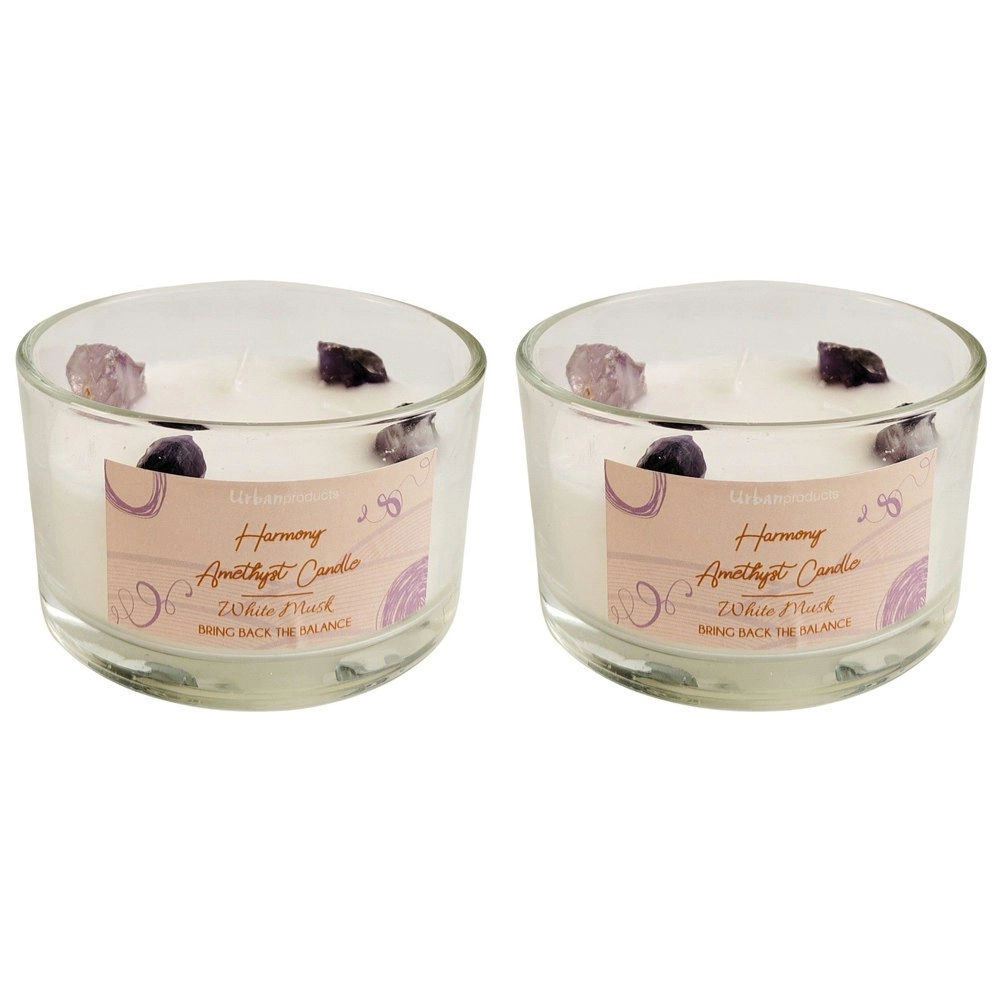 2x Urban Harmony Amethyst 11cm Crystal Glass Candle Soy Blend Wax Fragrance PRPL