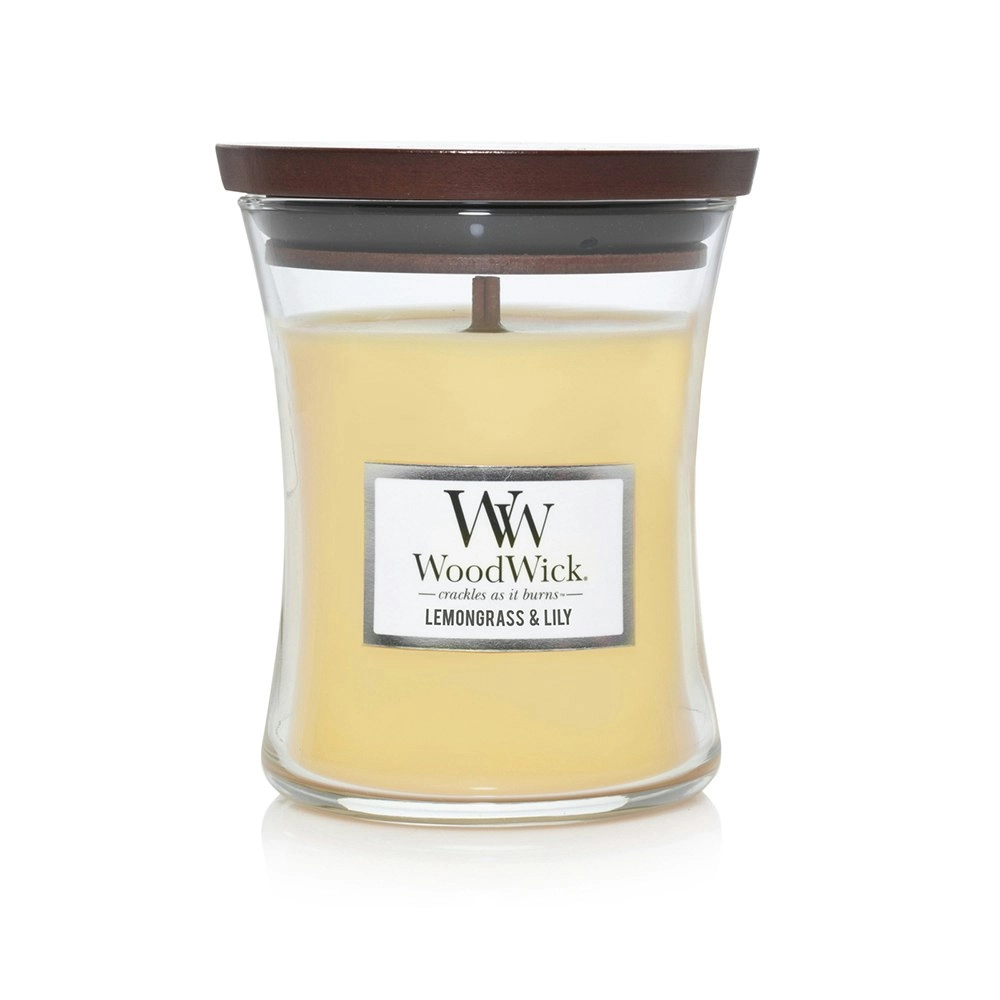 WoodWick 274g Scented Fragrance Soy Wax Candle Lemongrass & Lily Medium Yellow