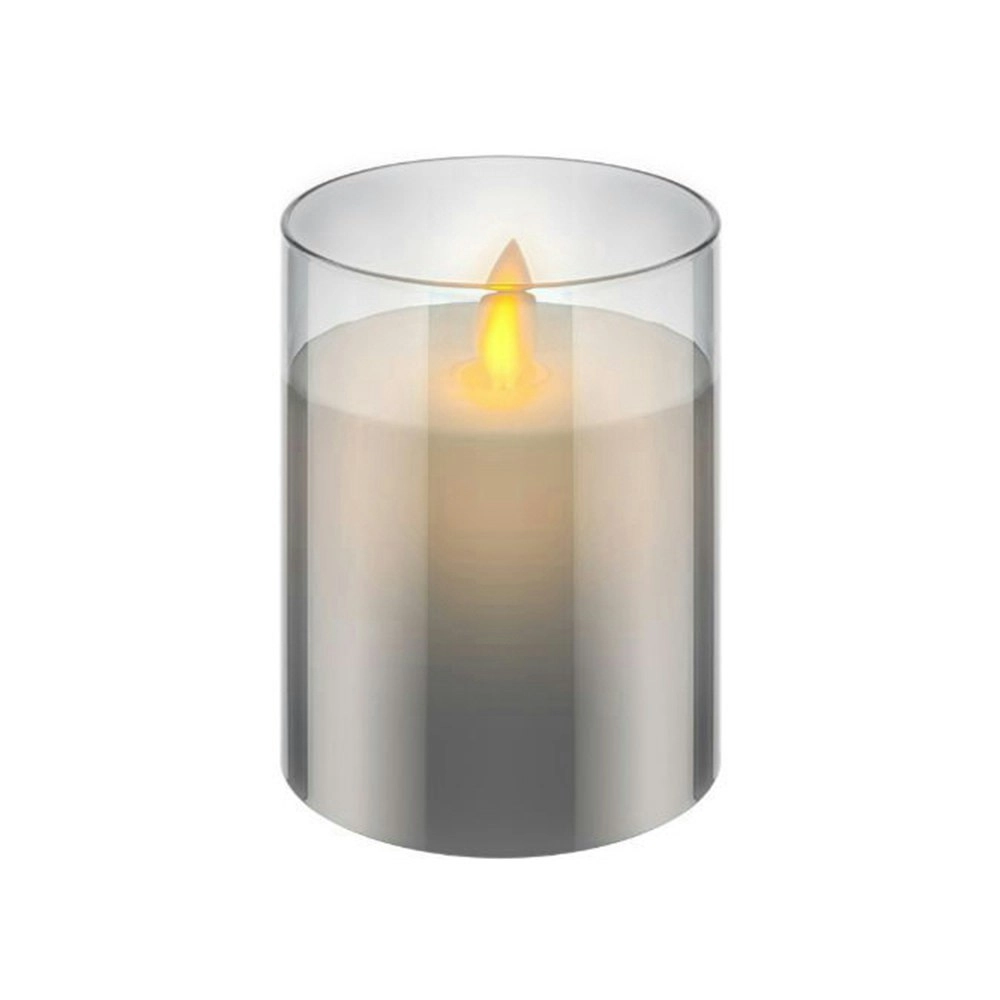 Goobay Battery-Operated 7.5x10cm LED Wax Candle in Glass Home/Room Decor Grey