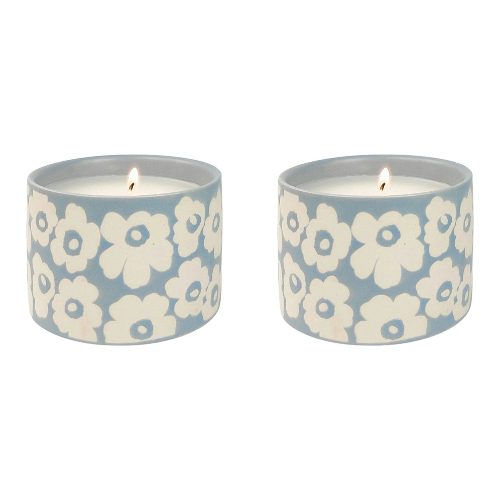 2x Urban Retro Floral 9cm Scented Vanilla Wax Candle Home Tabletop Decor Blue