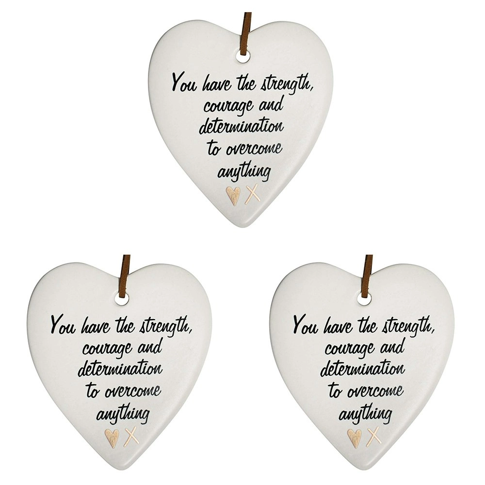 3x Ceramic Hanging 8x9cm Heart Strength w/Hanger Ornament Home/Office Room Decor