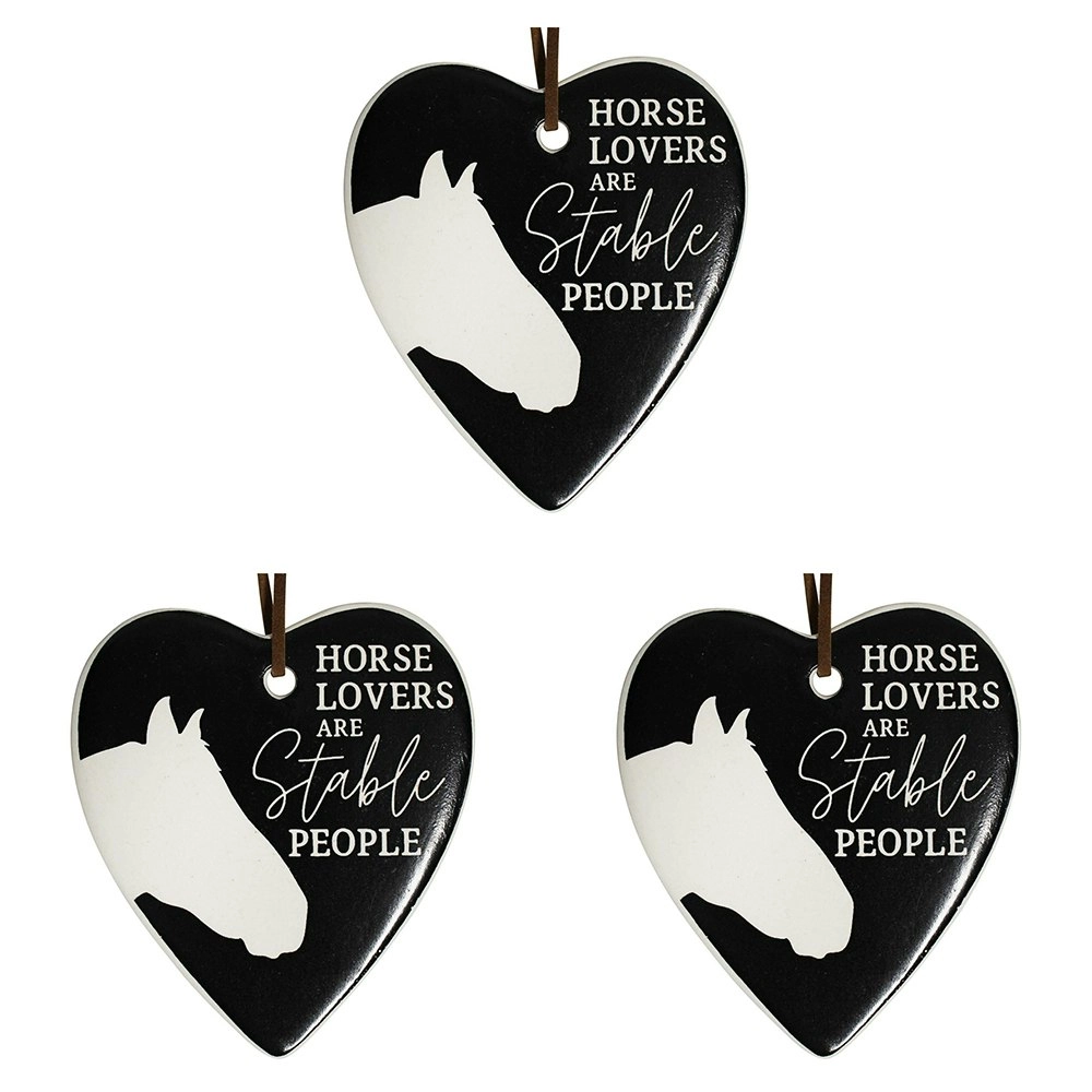 3x Ceramic Hanging 8x9cm Heart Stable People w/Hanger Ornament Home/Office Decor